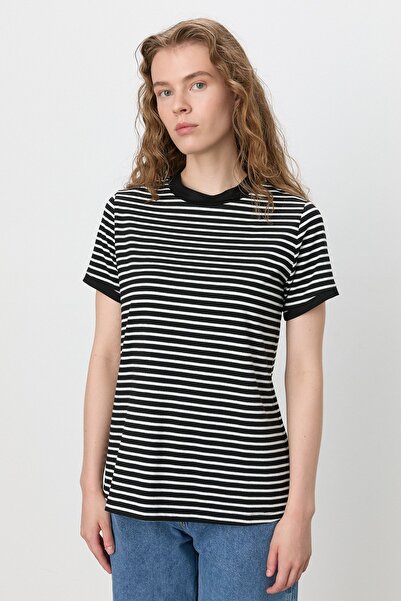 Nihan Çizgili T-Shirt - Siyah