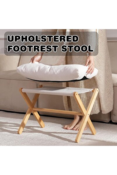 Arabest Bamboo Foldable Foot Rest Ottoman, Upholstered Foot Stool with X Legs...
