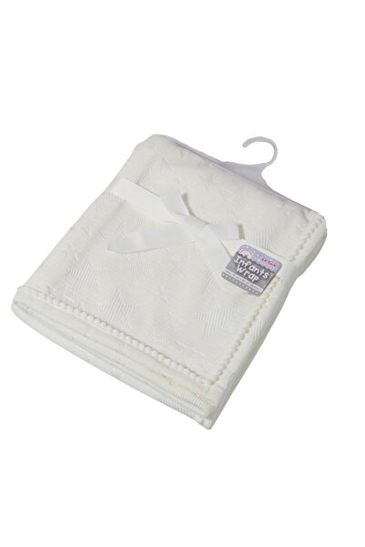 Soft Touch Luxury Baby Blanket - White Embossed Star Mink with Pom-Pom Trim, ...