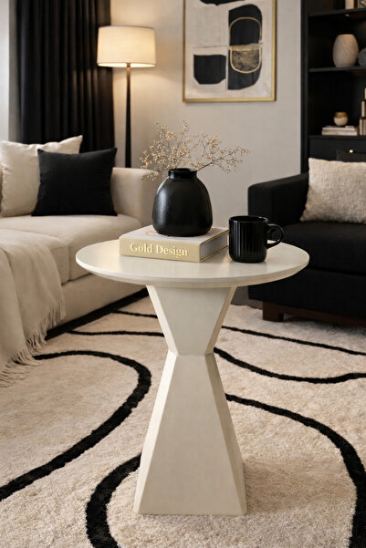 Gold Design PLATİN model Krem renk 55 cm yan sehpa zigon fiskos