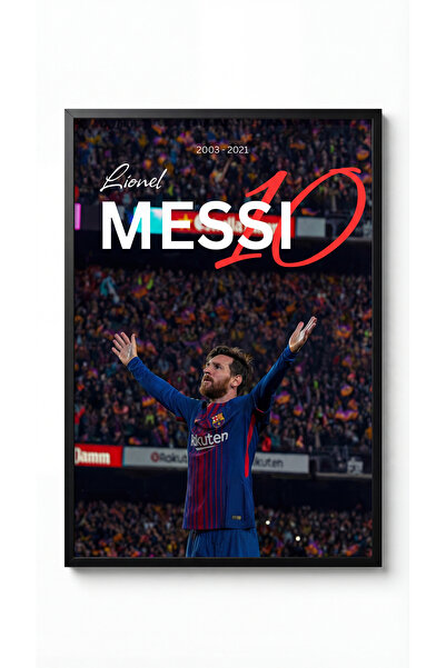 icontablo Lionel Messii Barcelona Siyah Çerçeveli Tasarım Tablo Futbol Poster
