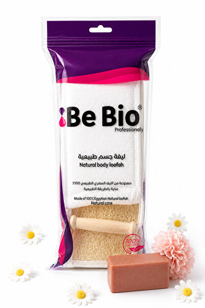 Be Bio Professionally ليفة استحمام عضوية تصميم طويل مزدوج الوجه بمسكتين خشبيتين