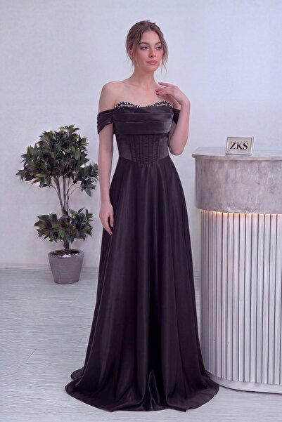 zks grup tekstil Women's Princess Model Off-Shoulder Corseted Stone Detailed ...