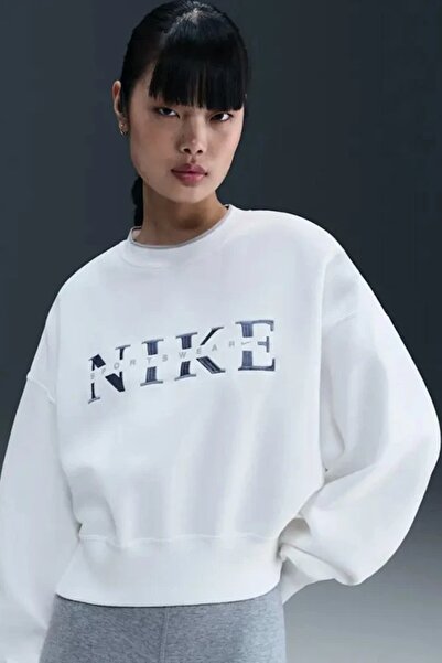Nike Hanorac de damă Phoenix Fleece Crew oversize, croială lejeră, cu guler r...