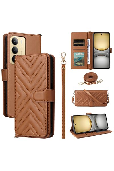 sscase Puff Lines Θήκη Πορτοφόλι με Λουράκι Brown (Realme C75 4G)