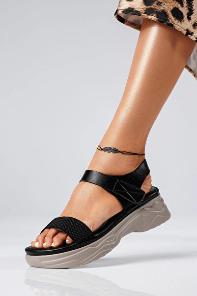 Zaira Sandale cu platforma dama negre din piele ecologica Mary #25394