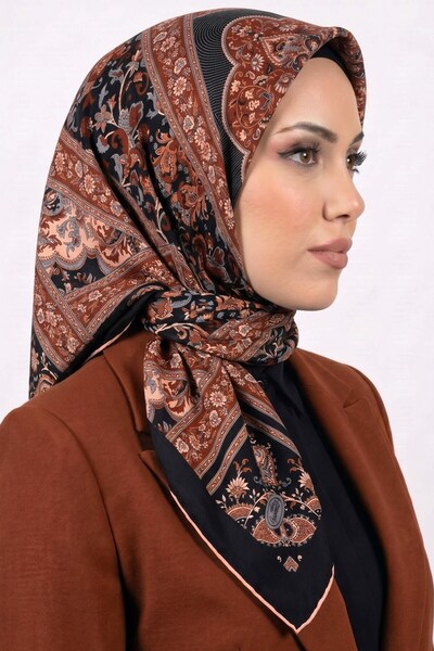 hadiora Women's Black Orange Black Ethnic Pattern Organic Cotton Soft Scarf