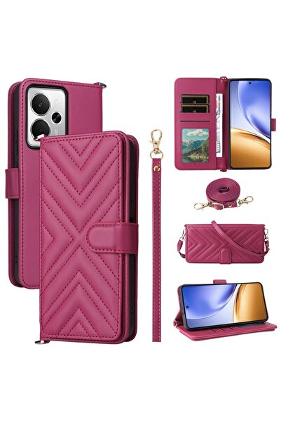 sscase Puff Lines Θήκη Πορτοφόλι με Λουράκι Rose Red (Realme 14 5G / 14T 5G)