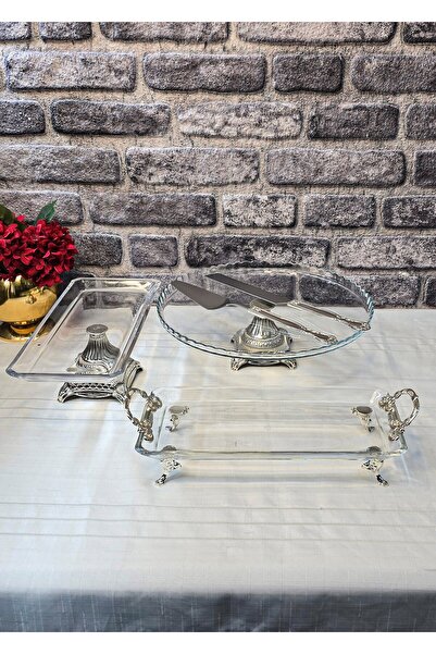 SEÇKİNEV Celebration Time 5-Piece Luxury Footed and Handle Glass-Cast Metal P...