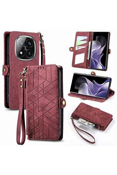 sscase Geometry Zipper Θήκη Πορτοφόλι Red (Xiaomi Redmi Note 14 Pro 5G/Poco X...