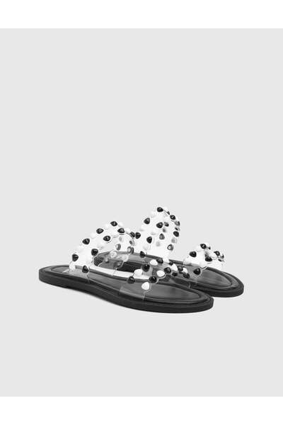 İLVİ Lune Genuine Transparent Leather Women's Black Slippers