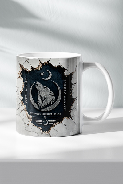 DekorHane Bozkurt Turkism Turkish Flag Themed, Porcelain Mug, Gift