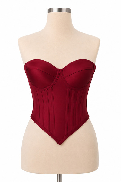 FİYPER Burgundy Premium Satin Corset Bustier