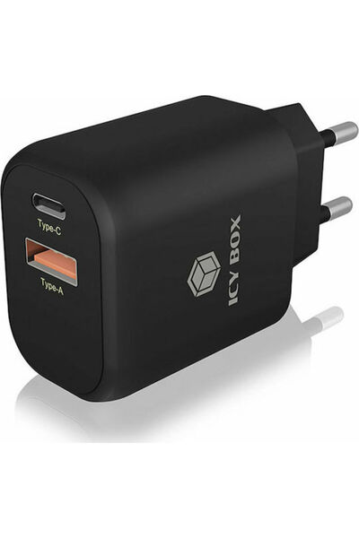 ICY BOX Φορτιστής χωρίς καλώδιο με θύρα USB-A και θύρα USB-C, 20W Γρήγορη Φόρ...
