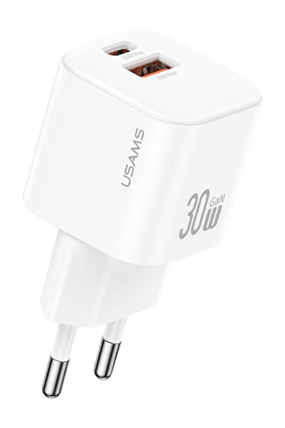 Usams Φορτιστής χωρίς καλώδιο GaN με θύρα USB-A και θύρα USB-C 30W Λευκός (CC...