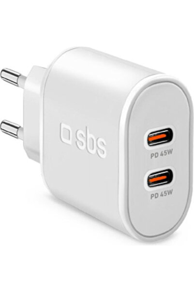 SBS Φορτιστής χωρίς καλώδιο GaN με 2 θύρες USB-C, 45W Power Delivery, Λευκός ...