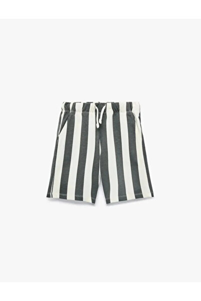 Koton Cotton Pocketed Waist-Tied Striped Shorts