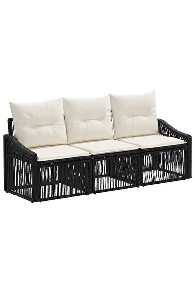 vidaxl Set de canapele pentru grădină 3 pcs Negru poliratan