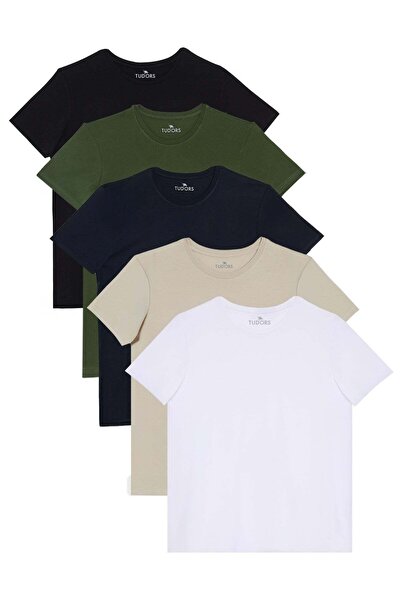 Tudors Unisex 5'li Paket Siyah-Beyaz-Lacivert-Vizon-Yeşil Slim Fit Dar Kesim ...