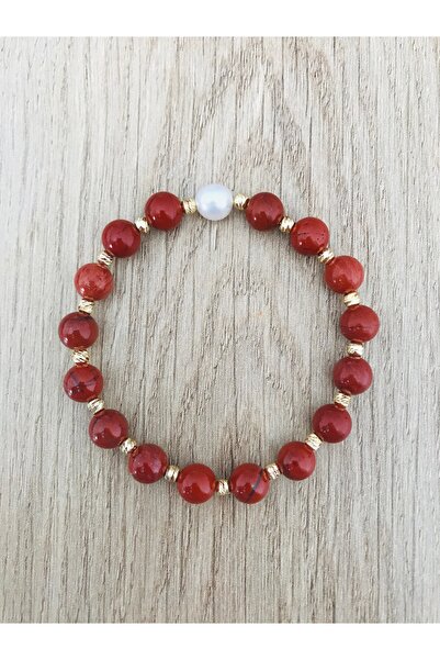 MK tasarım Real pearl red jasper stone bracelet mk.7000.812- comfort-calm-ene...