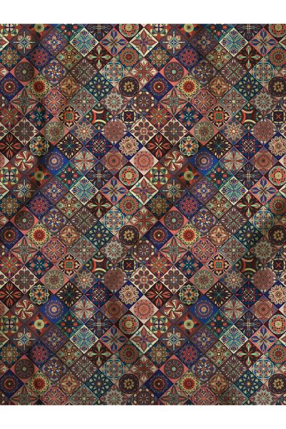 Vagonik Ethnic Turkish Motifs-9 Digital Printed Upholstery Sofa Fabric, Good Quality That Does Not Stretch or Fade