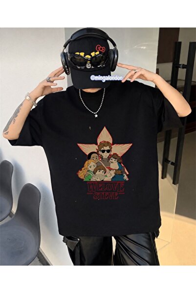 Minga London WELOVE Tricou supradimensionat din țesătură imprimată pe față