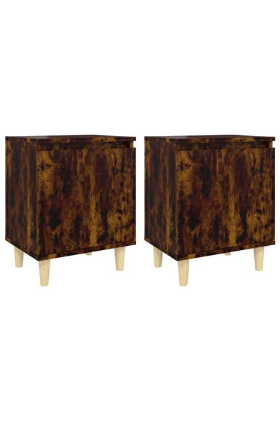 vidaxl Noptiere picioare lemn masiv 2 buc. stejar fumuriu 40x30x50cm