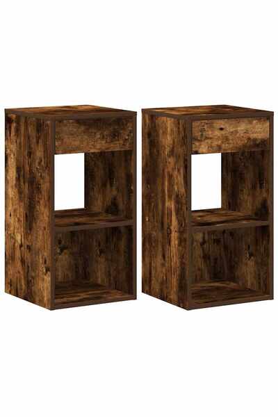 vidaxl Noptiere cu sertar 2 buc Stejar afumat 35x34x66,5 cm