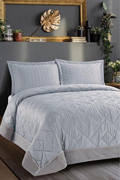 Çeyiz Diyarı Maria Silk Satin Double Bedspread Gray