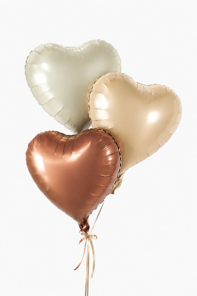 Mosby 3’lü (45 Cm) Kalp Folyo Balon Demeti Krem Bej Kahverengi Romantik Parti...
