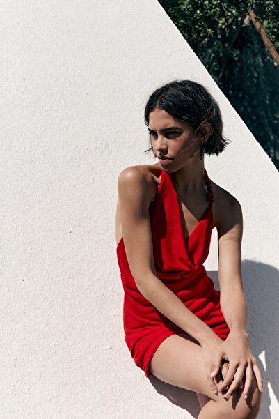 Pull & Bear Kırmızı triko kısa elbise