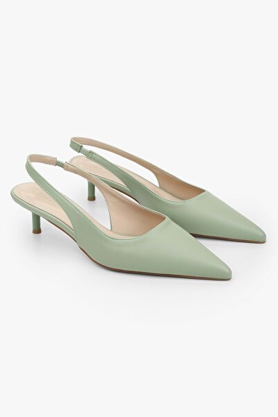 Shoeberry Women's Kate Mint Green Leather Mini Heeled Stiletto