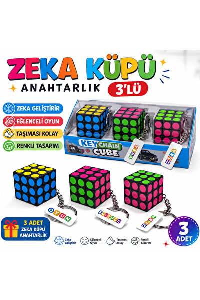 KAR TANESİ 3lü Zeka Küpü Anahtarlık Seti – Okulda Dağıtmalık, Doğum Günü ve K...