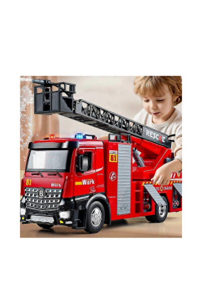 PlayFun Camion de pompieri cu lumină și sunet sirenă cu cabină metalică, pomp...