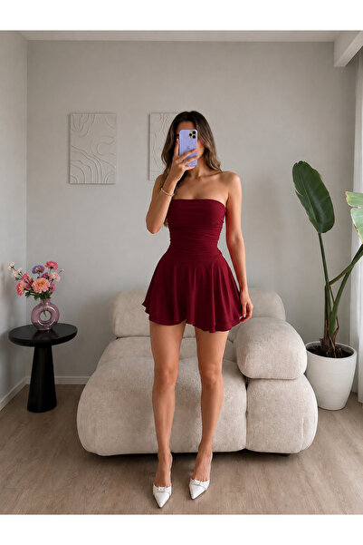 Ekim Store Strapless Gathered Short Dress