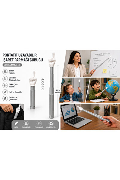 StudioAslanDesign Portatif Uzayabilir İşaret Parmağı Çubuğu | Teleskopik İşar...