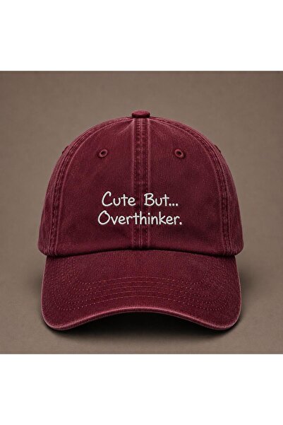 WeavedCo "Cute but Overthinker" Humorous Embroidered Vintage Washed Baseball Cap