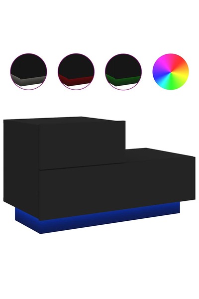 vidaxl Noptieră cu lumini LED, negru, 70x36x40,5 cm