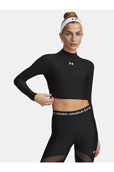 Under Armour Tricou de damă HeatGear Crop Mock LS-BLK