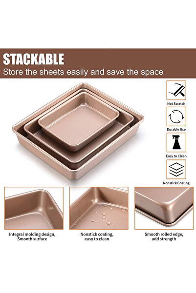 TAPIT Rectangular Deep Baking Pan Set 3 Pcs Aluminum Cake Pans Oven Pans Cake...