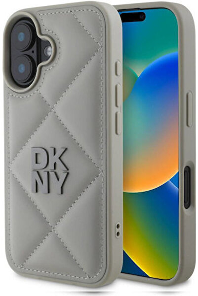 Dkny Καπιτονέ Πίσω Κάλυμμα με Λογότυπο Στοιβαγμένου Σχεδίου Γκρι (iPhone 16 P...