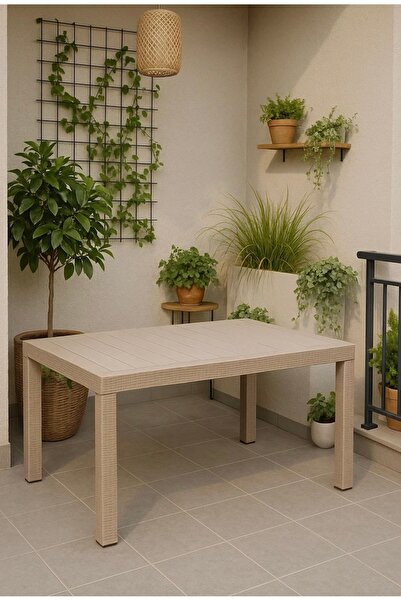 Yonga Tekstil Rattan Camsız 80X140 Plastik Balkon Bahçe ve Teras Masası Dış M...