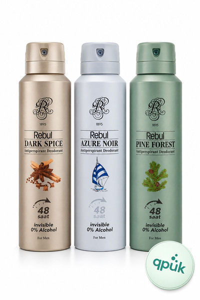 Rebul Erkek Deodorant Seti Alkolsüz 3x150ml Dark Spice Azure Noir Pine Forest...