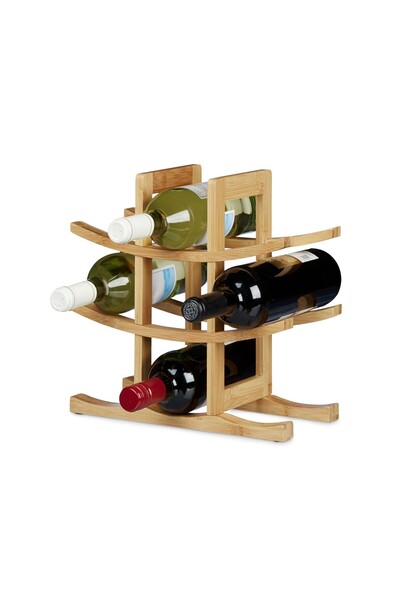 Ayawaska Suport pentru Vin din Bambus, Capacitate 9 Sticle, Design in Stil Ja...