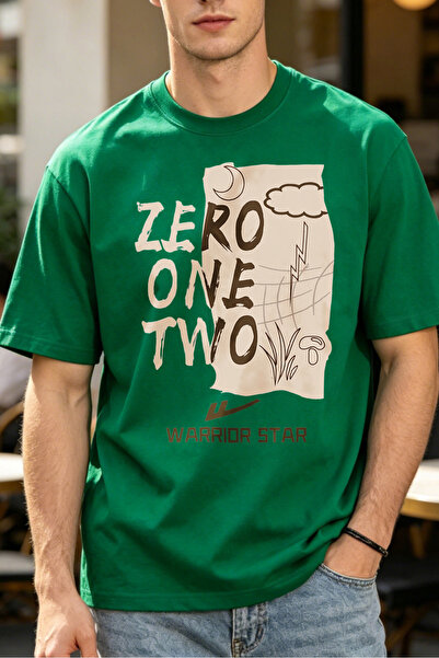 Fleck تي شيرت رجالي كاجوال بتصميم جرافيك Zero One Two Warrior Star Design هدي...