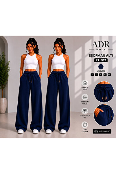 ADR MODA 2-Piece Wide Leg Sweatpants Navy Blue Daily Use Loose Fit