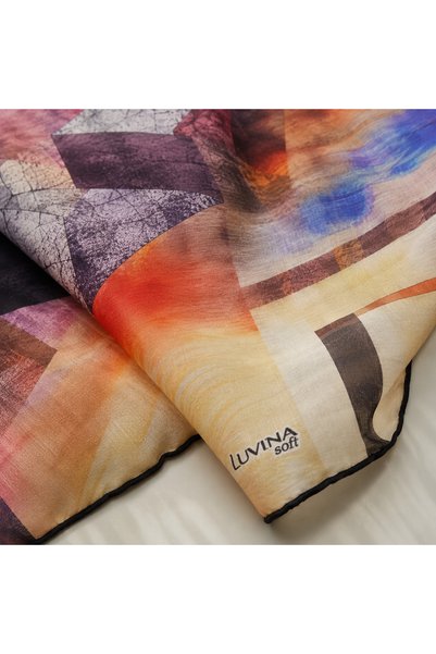 LUVINA Soft Yellow Orange Blue Geometric Scarf