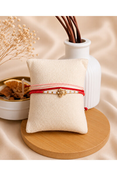 ANKA JEWELLRY Red Pink Multi-Strand Gold Turtle Detail Women's Bracelet