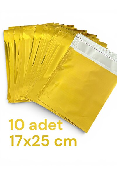 Lux Hediye Paketi 10 adet 17x25 Gold Hazır Yapışkanlı Hediye Poşeti 30 Mikron