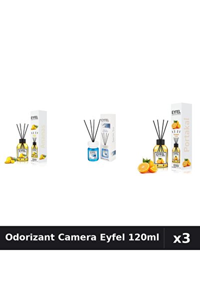 Eyfel Set 3 Odorizante Camera cu Betisoare 120ml - Ananas, Cool Water, Portocala